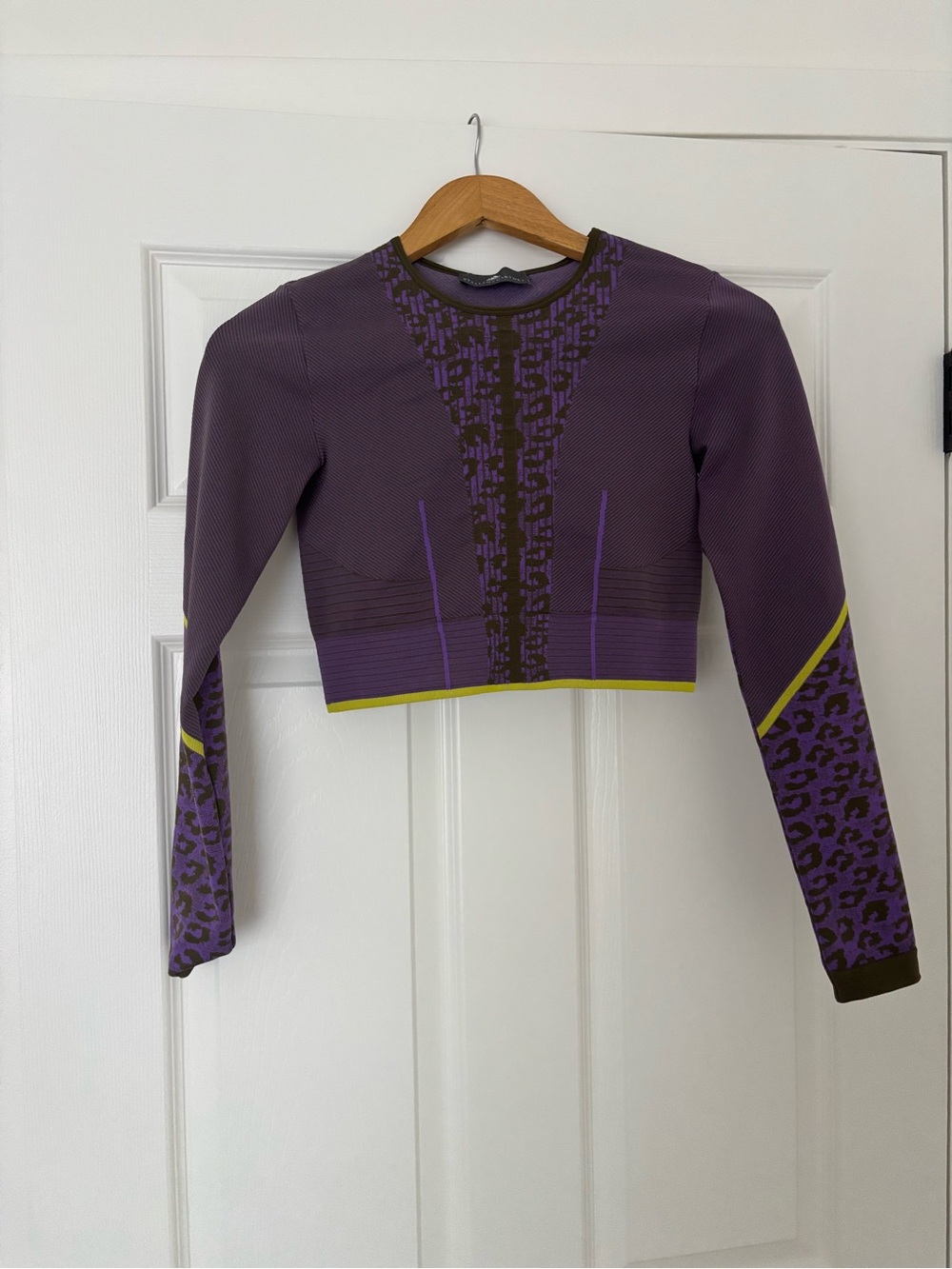 Adidas by Stella McCartney Purple Cropped Long-Sleeve Active Top with Lime Trim
